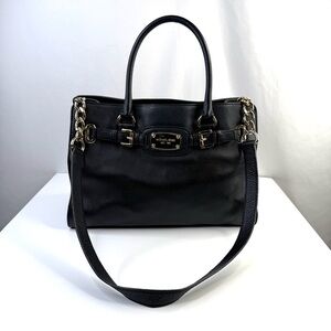 Michael Kors Black Gold Hamilton Pebbled Leather Tote Shoulder Hand Bag